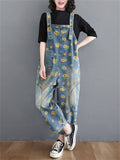 New Spring Female Plus Size Flower Printed Denim Jumpsuits