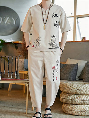 Summer Chinese Style Linen Cotton Fashion Men's Outfits