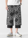 Patchwork Loose Printed Wide Leg Cropped Pants