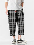 Plaid Drawstring Contrast Color Pants