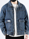 Classic Youthful Men's Solid Pockets Denim Jacket