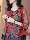 Round Neck Short Sleeve Printed Chiffon Shirts