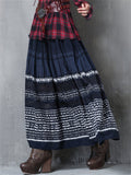 Elstic-waist Pleated Skirt Embroidery Long Skirt