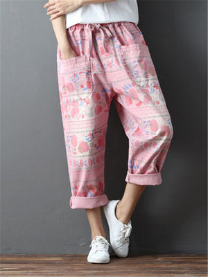 Pink Color Floral Printed Straight Leg Pants