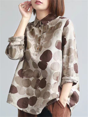 Lapel Loose Dots Printed Long Sleeve Shirts