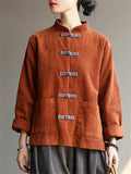 Loose Corduroy Stand Collar Buckles Jackets