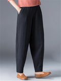 Linen Casual Solid Color Cropped Pants