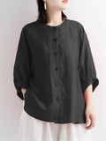 Retro Round Neck Puff Sleeve Shirt