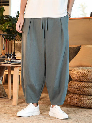 Solid Loose Cotton Linen Plus Size Pants For Men