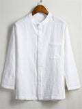 Cotton Linen Solid Color Stand Collar Shirts