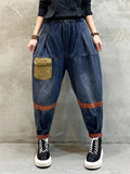 Women's Literary Old Patchwork Pockets Jeans