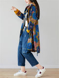 Retro Printed Drawstring Hooded Trench Jacket