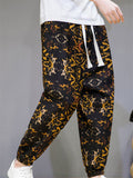 Retro Printed Pants With Pockets