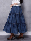 Loose Tiered Skirt Denim Long Skirt