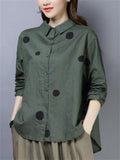 Cotton Linen Polka Dot Casual Shirts