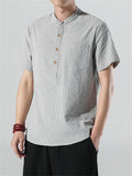 Cotton Linen Stripe Short Sleeve Shirts