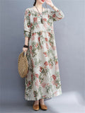 Comfort Round Neck Cotton Linen Floral Dresses