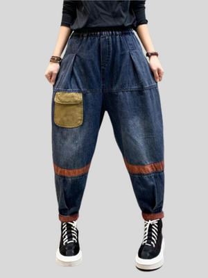 Women's Literary Old Patchwork Pockets Jeans