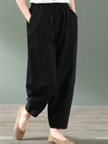 Summer Loose Cotton Linen Elastic Waist Pants For Women