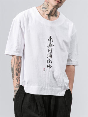 Namo Amitabha Printed Linen T-shirt for Men