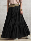 Solid Color Patchwork Pleated Long Skirts