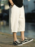 Summer Cotton Linen Male Solid Color Cropped Pants