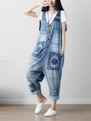 Cute Sleeveless Blue Denim Jumpsuit