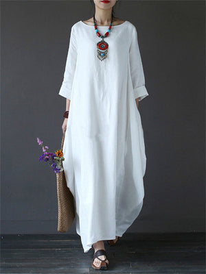 Loose Cotton Linen Solid Color Dress