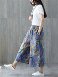 Elastic-waist Jeans Printed Wide Leg Pants