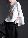 Women's Stand Collar Loose Embroidery Shirts