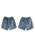 Retro High-waist Embroidery Short Jeans