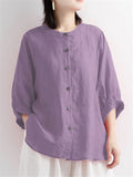 Retro Round Neck Puff Sleeve Shirt