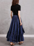 Irregular Plicated Retro Denim Long Skirt