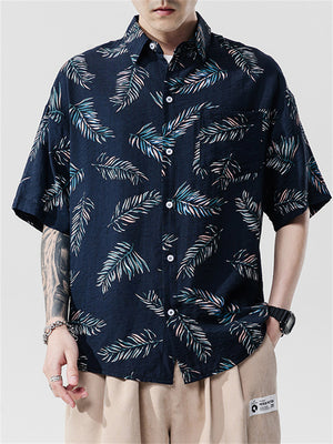 Leaf Hip Hop Casual Short Sleeve Male Shirts For Lovers