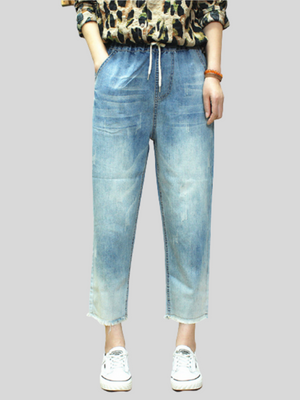 Women's Spring Autumn Washed Straight Leg Jeans