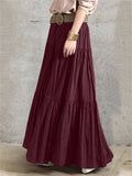 Solid Color Patchwork Pleated Long Skirts