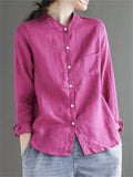 Retro Stand Collar Solid Color Shirts