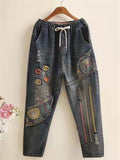 Fashion Elastic Waist Loose Cartoon Jeans