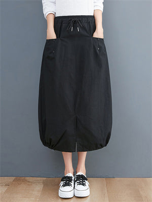 Summer Loose Fashion Large Size Elastic Slit Lantern Lady Skirt