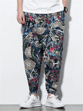 Fashion Printed Ankle-Banded Pants With Pockets